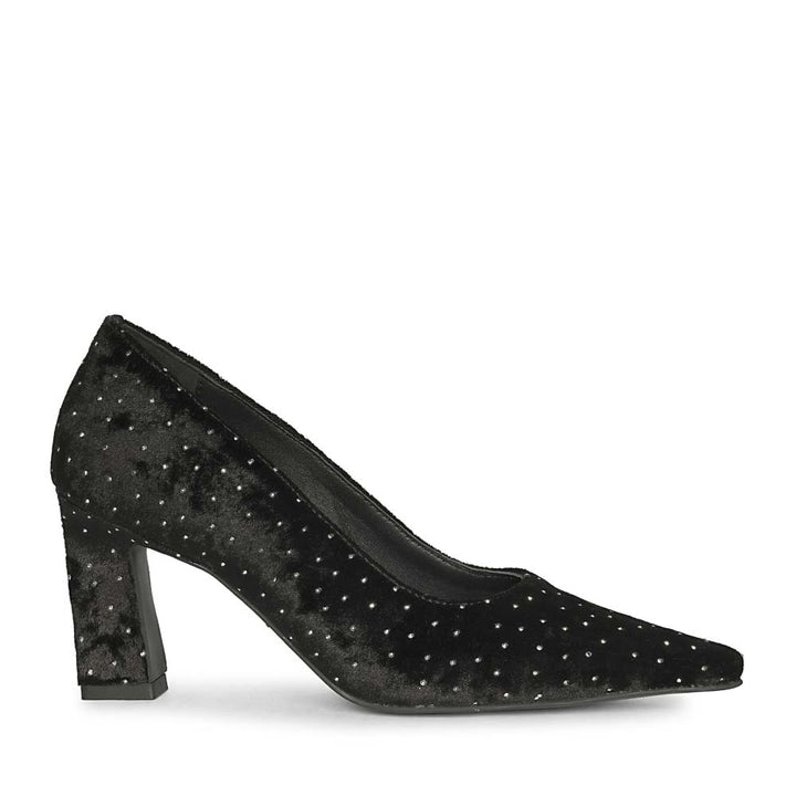 Saint Eleonore Black Velvet Strass block Heel Pumps