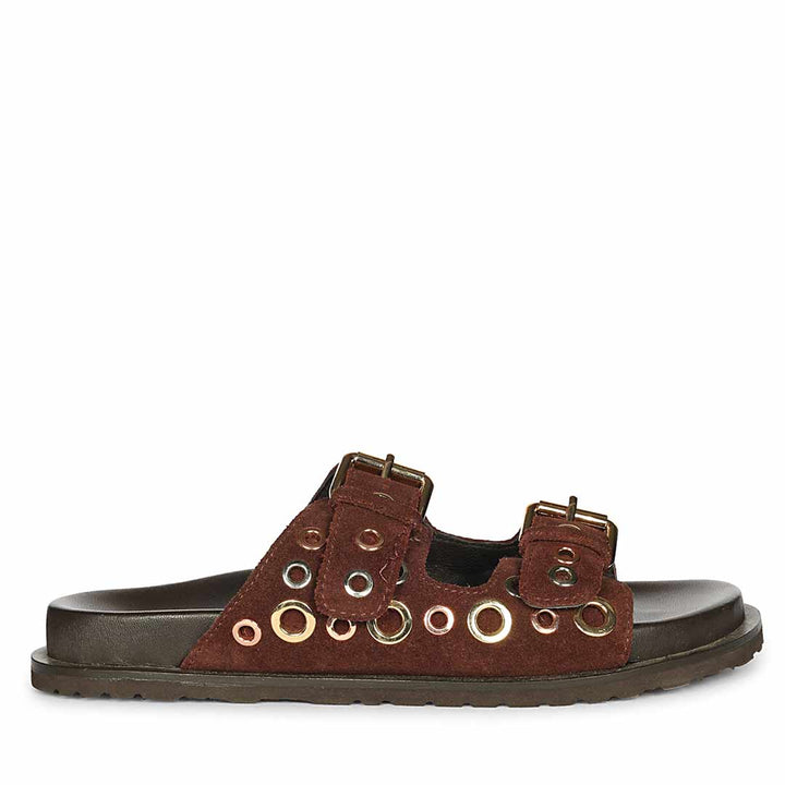 Saint Grethe Eyelets Bordo Suede Leather Footbed Sandals