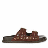 Saint Grethe Eyelets Bordo Suede Leather Footbed Sandals
