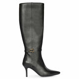 Saint Blair Ring Buckle Black Leather Knee High Boots
