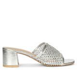 Saint Valisa Crystal Silver Leather Block Heels