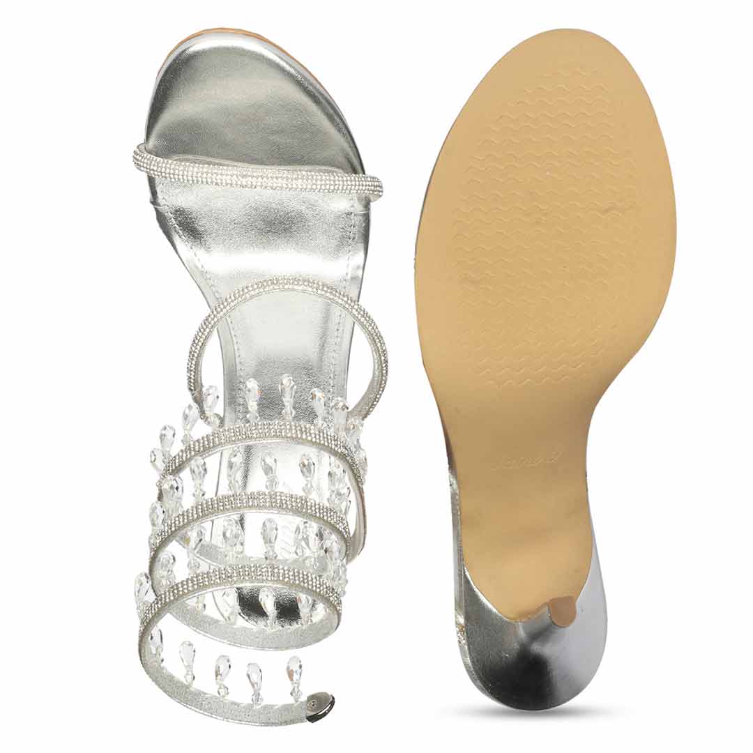 Saint Colette Silver Strappy Heels