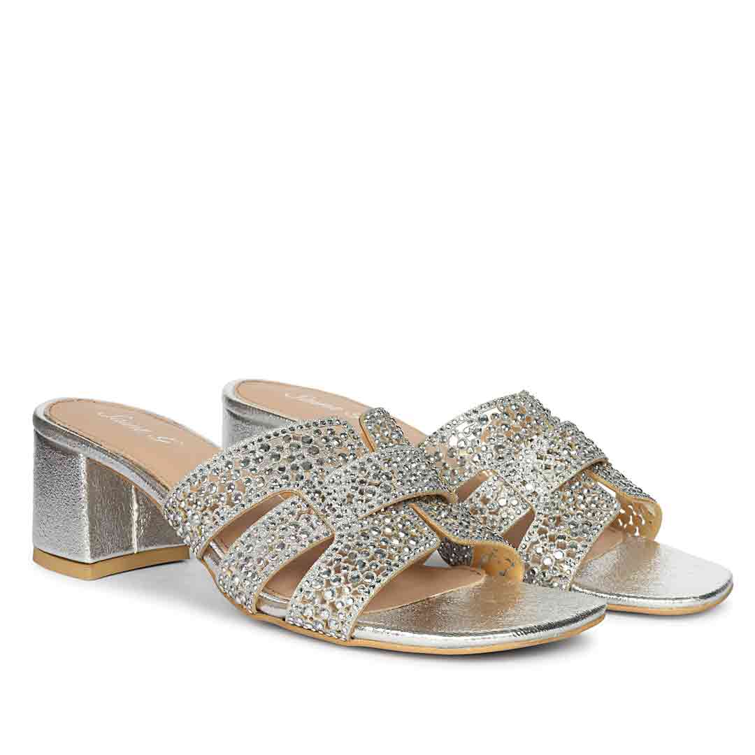 Saint Silver Leather Block Heels