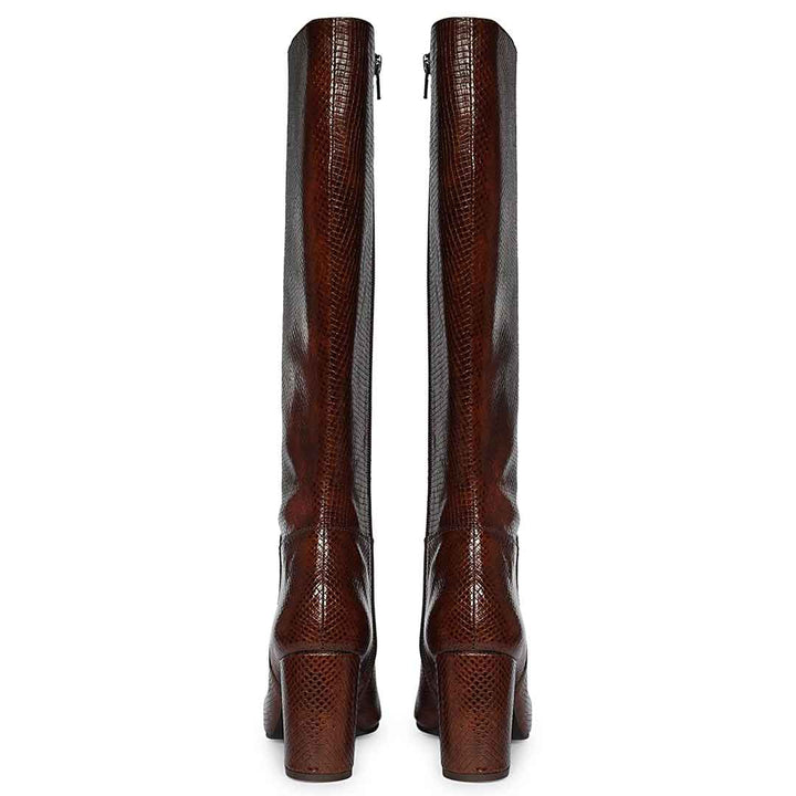 Saint Leona Croco Embossed Leather Long Boots