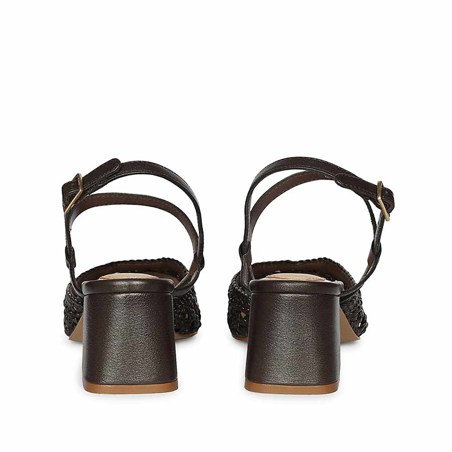 Saint Cianna Brown Metallic Woven Leather Block Heels