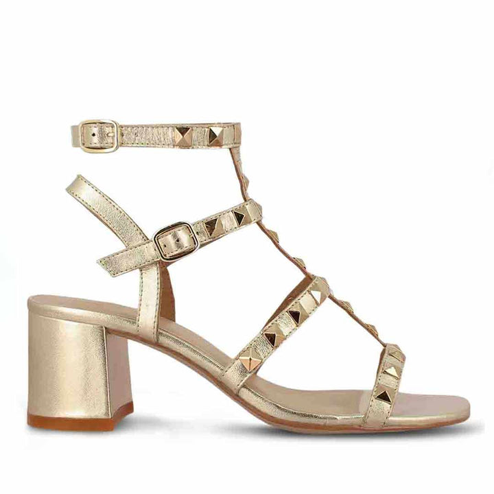 Saint Angela Platin Leather Metal Studded Block Heels