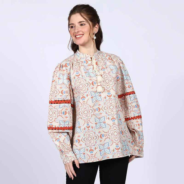 Saint Stella Ivory Multicolour Cotton Poplin Top