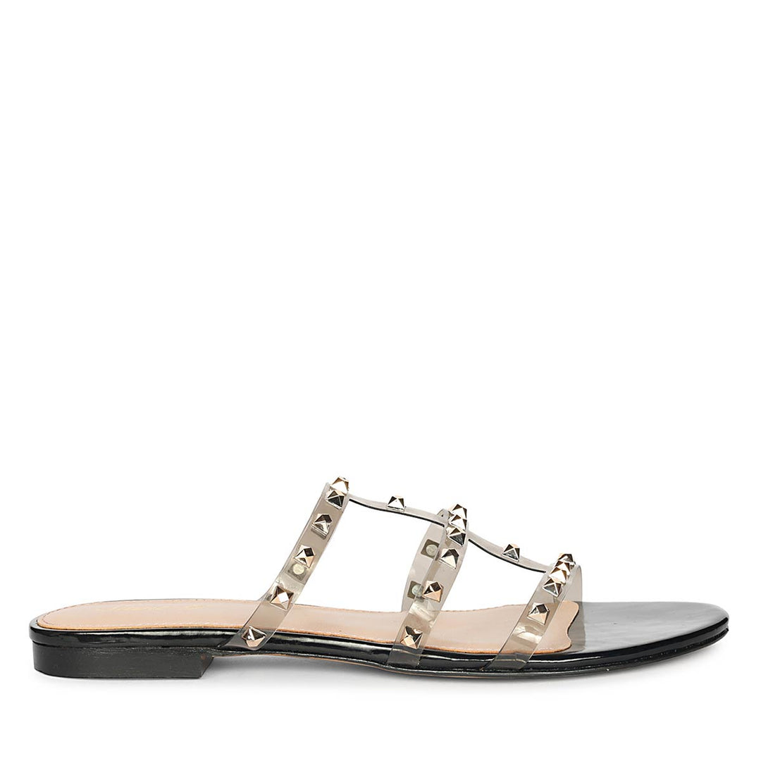 Saint Venera Metal Studded Black Vegan Leather Flats