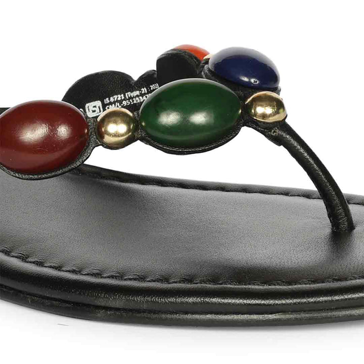 Saint Milira Multi Stone Black Leather Flats