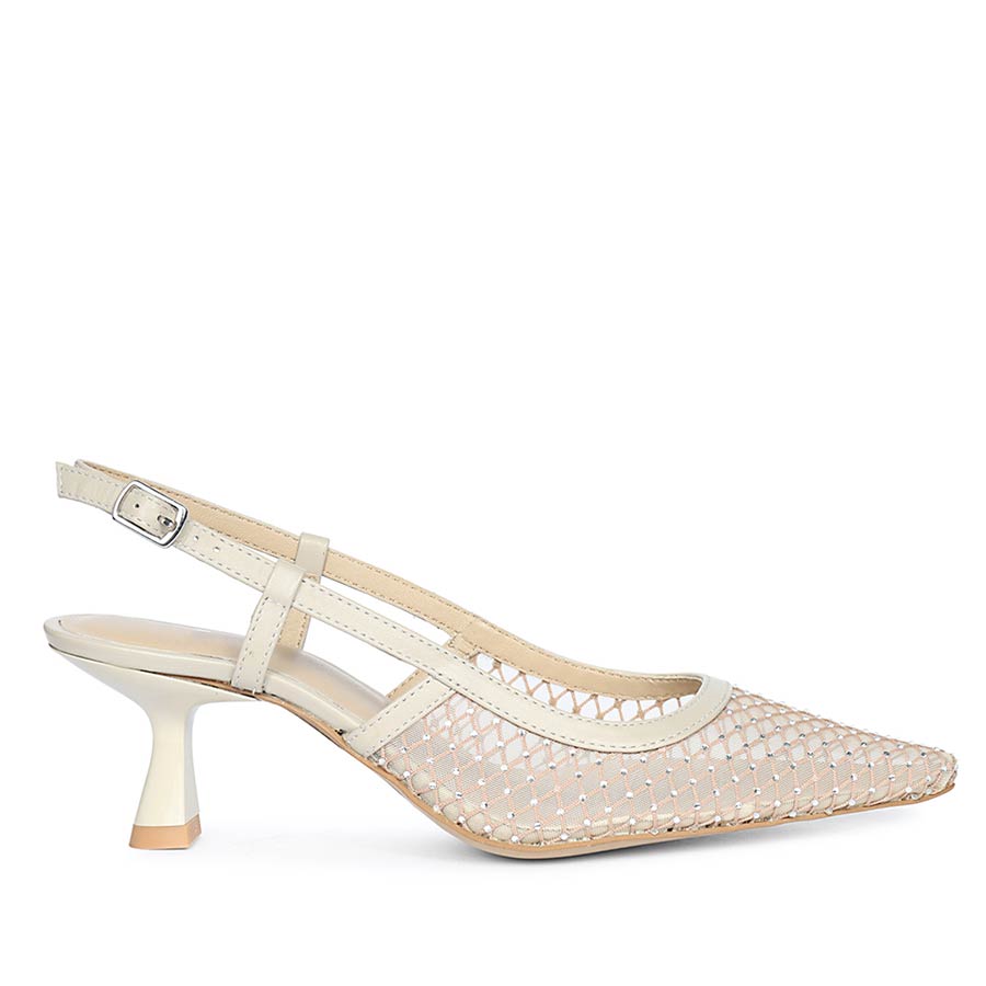 Saint Twila Crystal Embellished Beige Leather Slingbacks