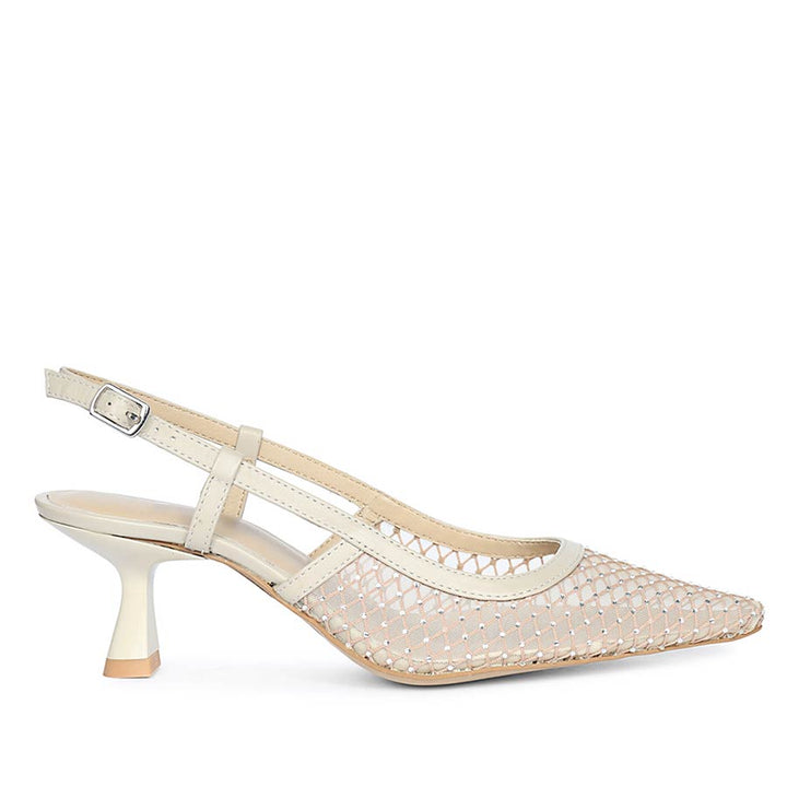 Saint Twila Crystal Embellished Beige Leather Slingbacks