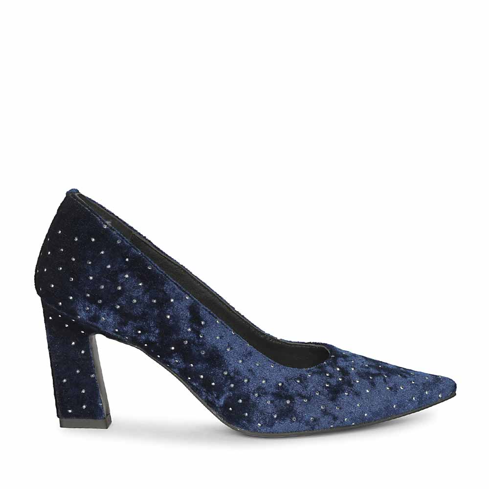 Saint Eleonore Navy Velvet Strass block Heel Pumps
