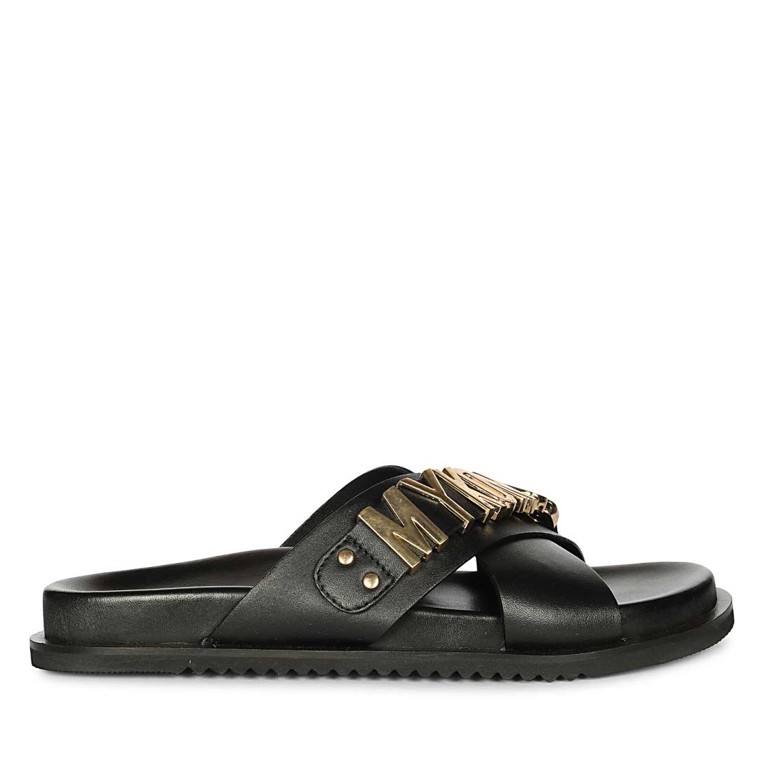 Saint Yorien Black Leather Footbed Sandals