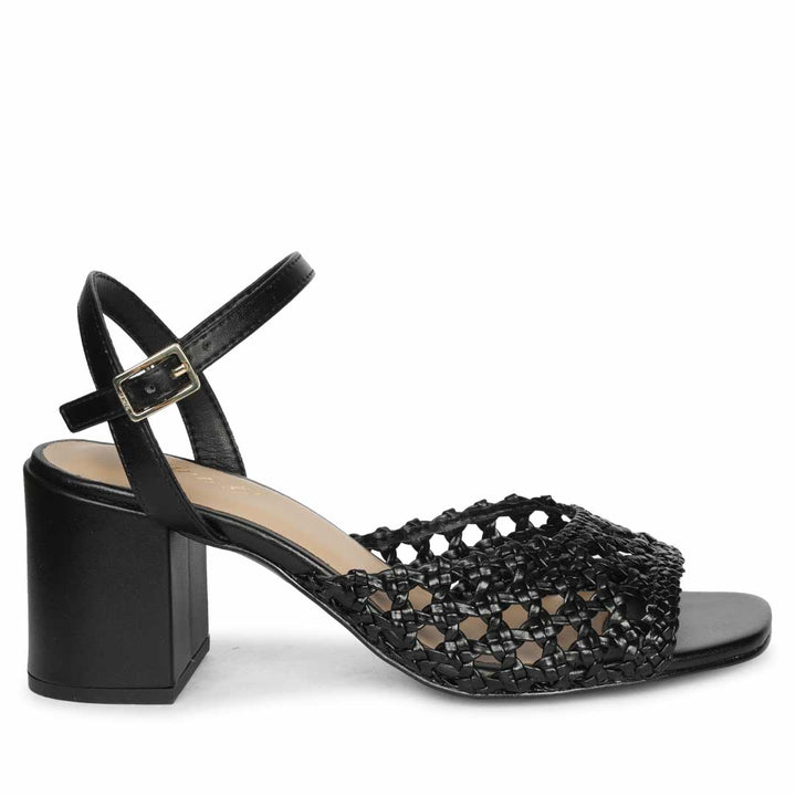 Saint Felicia Black Woven Metallic Leather Block Heels