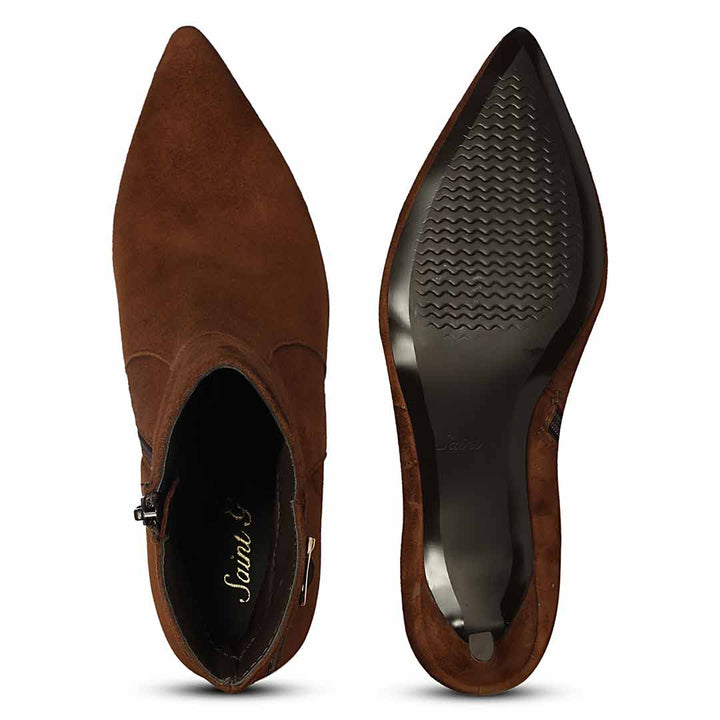 Saint Malia Gold Buckle Chestnut Suede Leather Boots