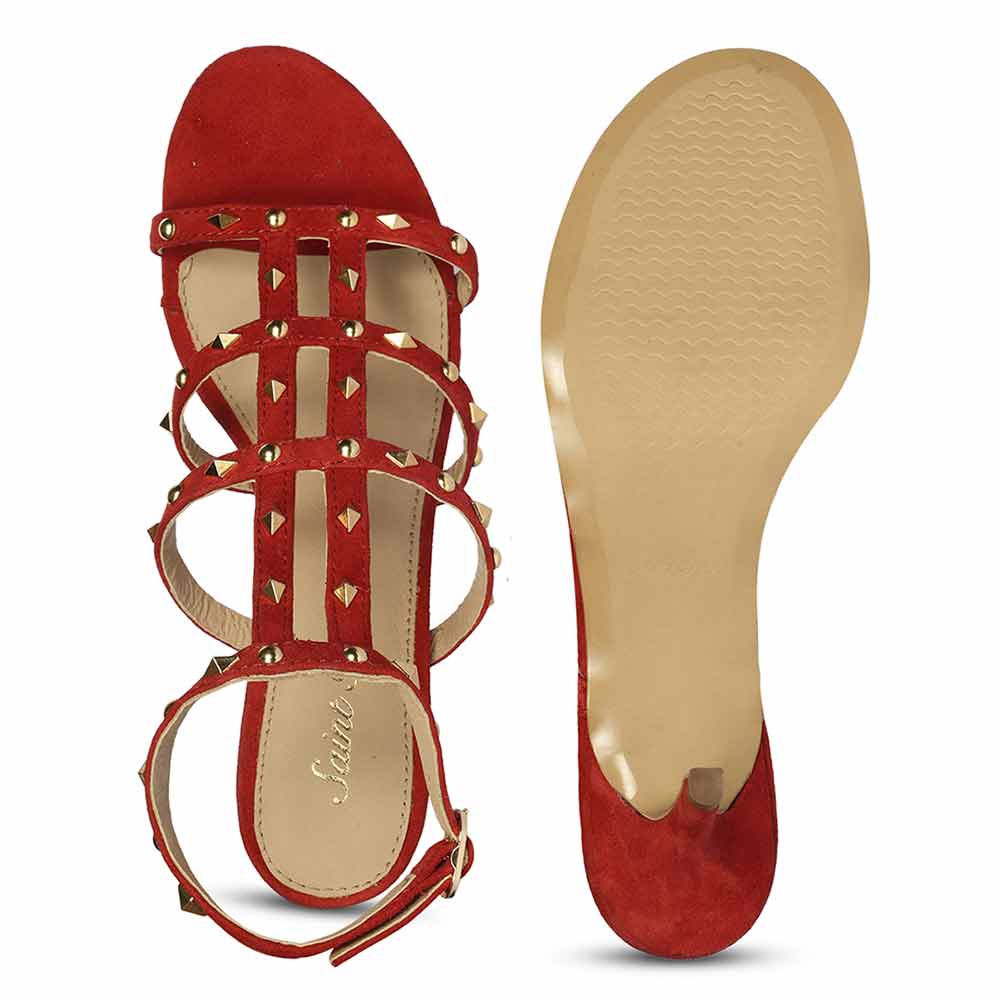 Saint Quenel Metallic Red Leather Studded Stilettos