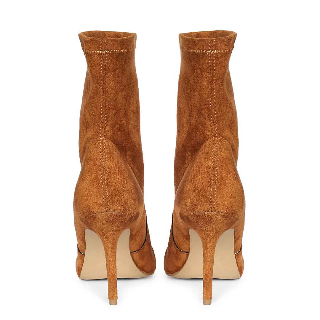 Saint Jaime Stretch Tan Suede Stiletto Heel Ankle Boots