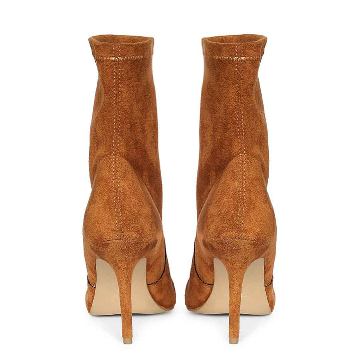 Saint Jaime Stretch Tan Suede Stiletto Heel Ankle Boots