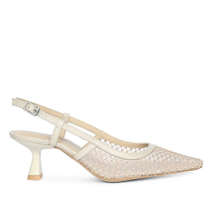 Saint Twila Crystal Embellished Beige Leather Slingbacks
