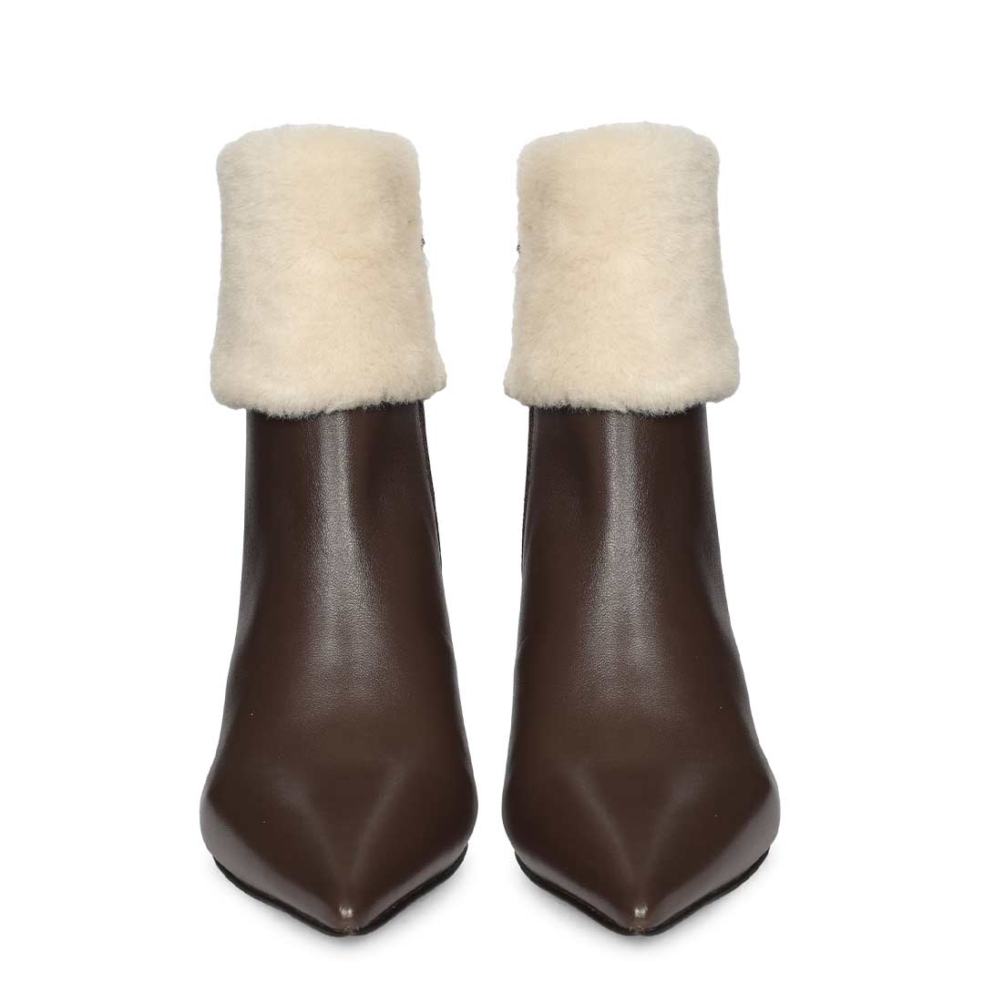 Saint Solveig Fur Cuff Brown Leather Ankle Boots