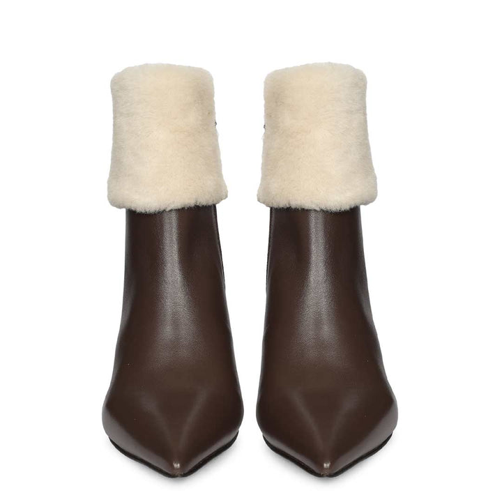 Saint Solveig Fur Cuff Brown Leather Ankle Boots