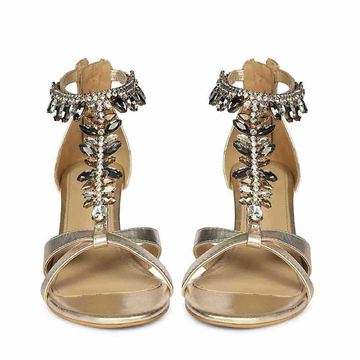 Saint Celestia Stone Embellished Gold Leather Stilettos