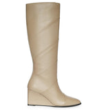 Saint Novara Folded Stone Leather Wedge Long Boots