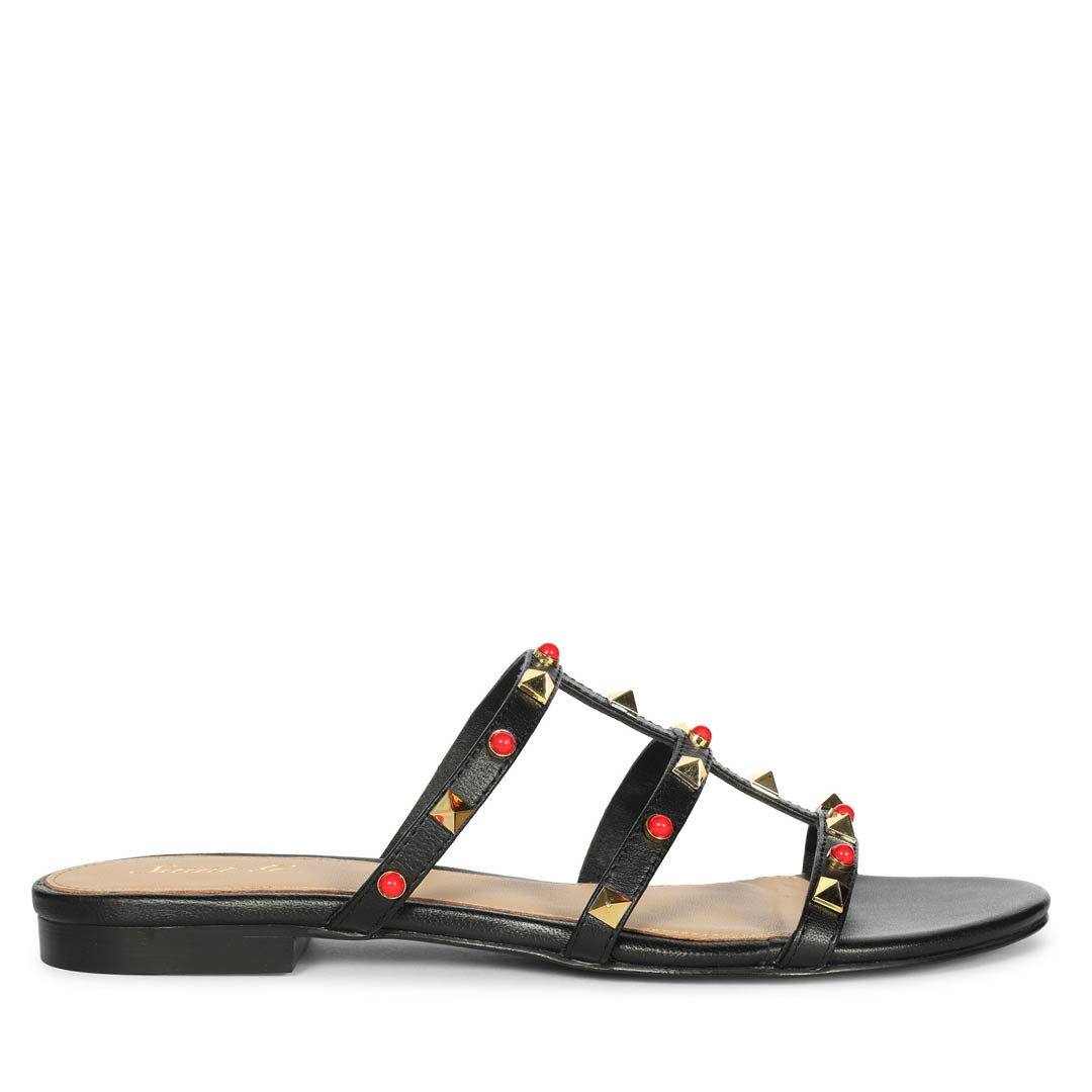 Saint Valene Studded Black Leather Flats