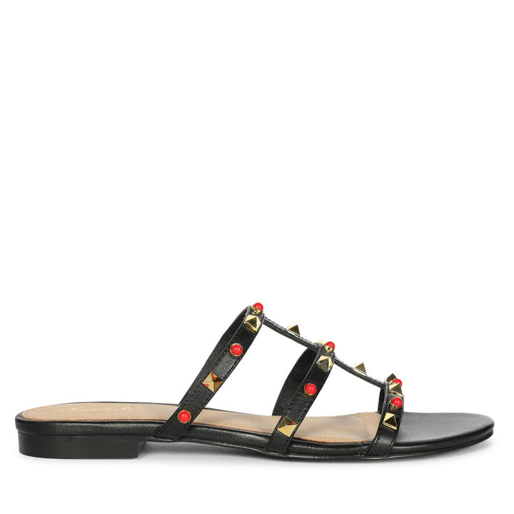 Saint Valene Studded Black Leather Flats