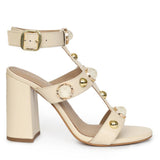 Saint Hope Studded Off white Leather Block Heels