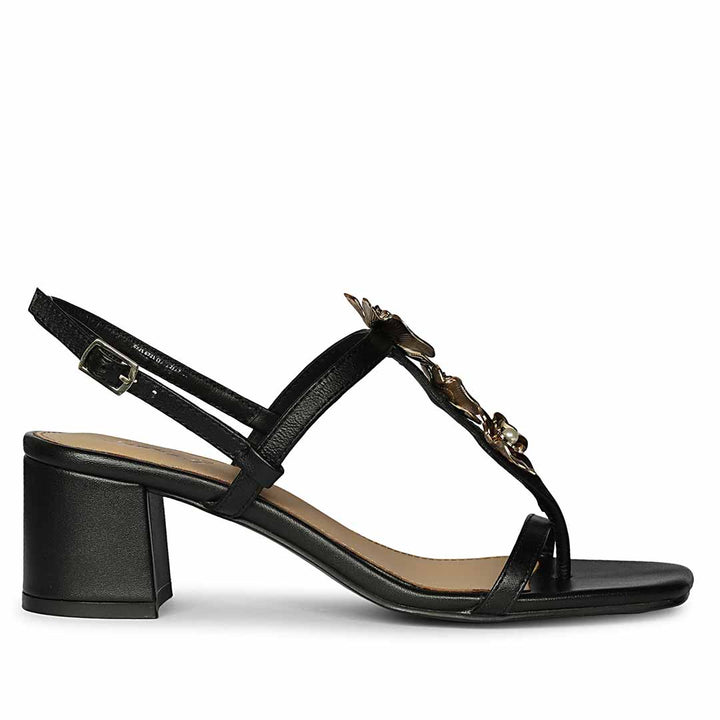 Saint Dorian Gold Floral Embellished Leather Block Heels