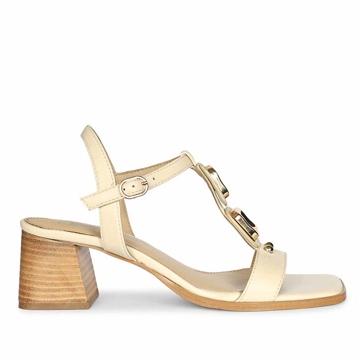 Gold Buckle Leather Heels