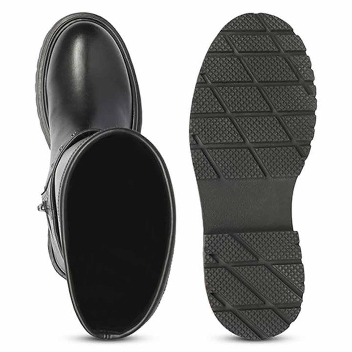 Saint Cora Fold-Over Cuff Black Leather Long Boots