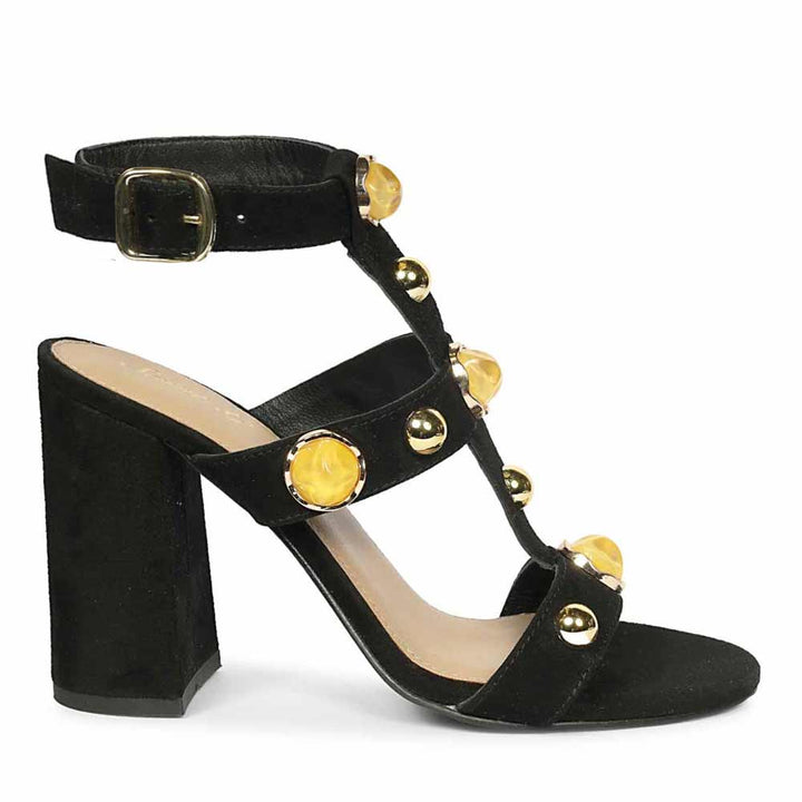 Saint Hope Studded Black Suede Block Heels
