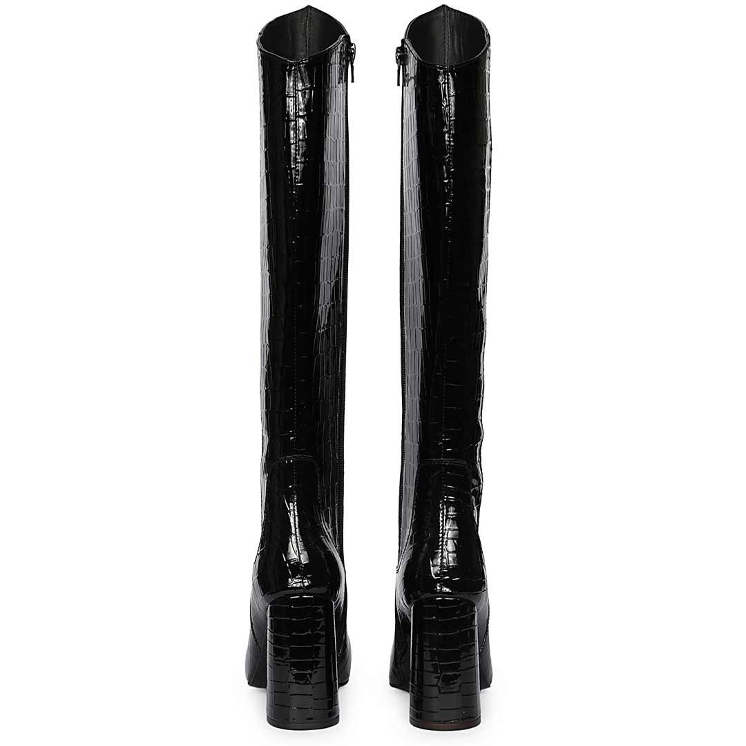 Saint Myla Patent Croco-Embossed Knee High Leather Boots