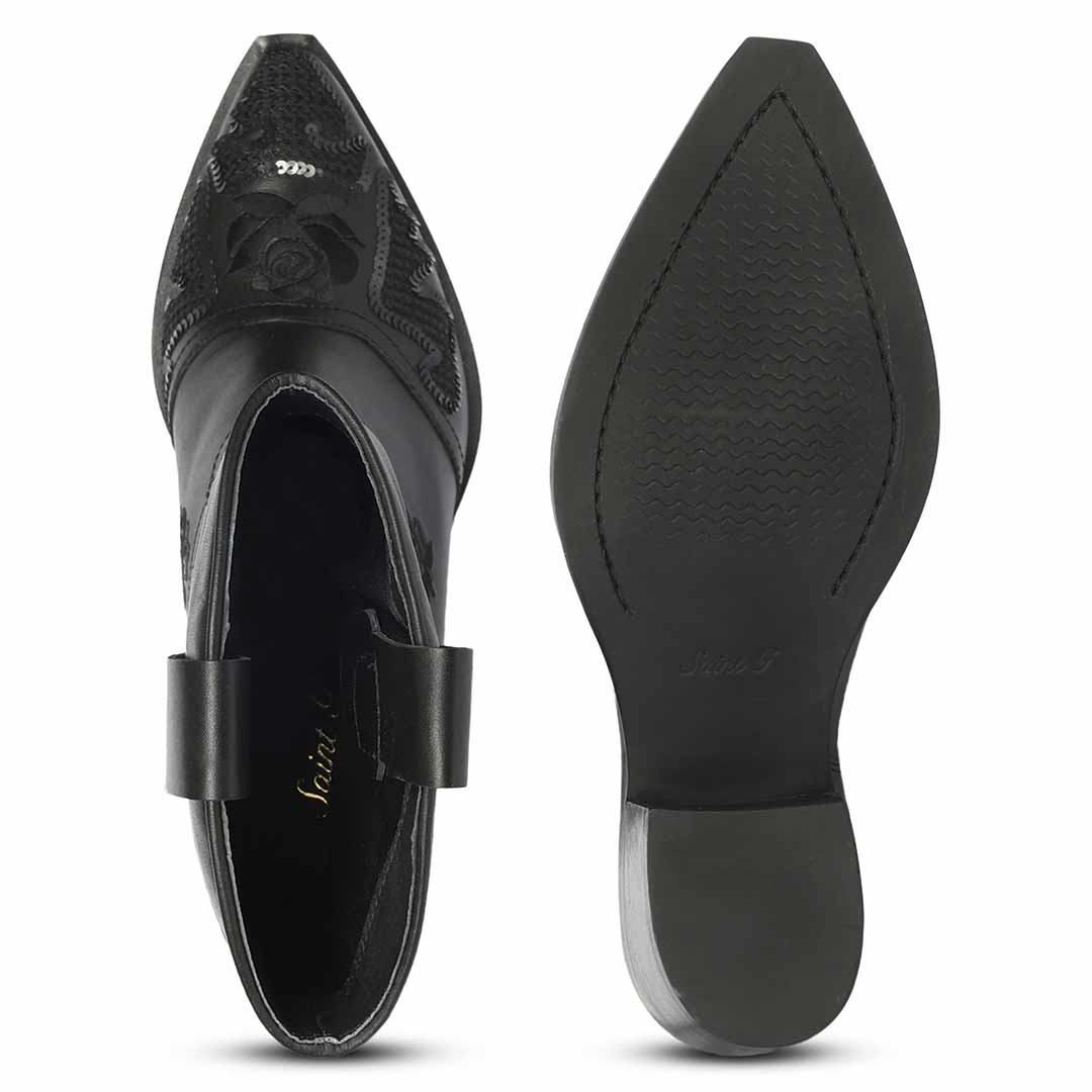 Saint Chloe Black Suede Leather Western Boots