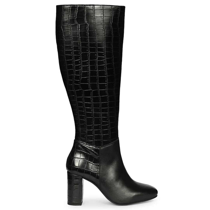 Saint Sadie Black Croc-Embossed Leather Knee High Boots