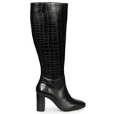 Saint Sadie Black Croc-Embossed Leather Knee High Boots