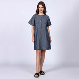 Saint Clara Grey Cotton Chambray Short Dress