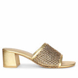 Saint Valisa Crystal Gold Leather Block Heels