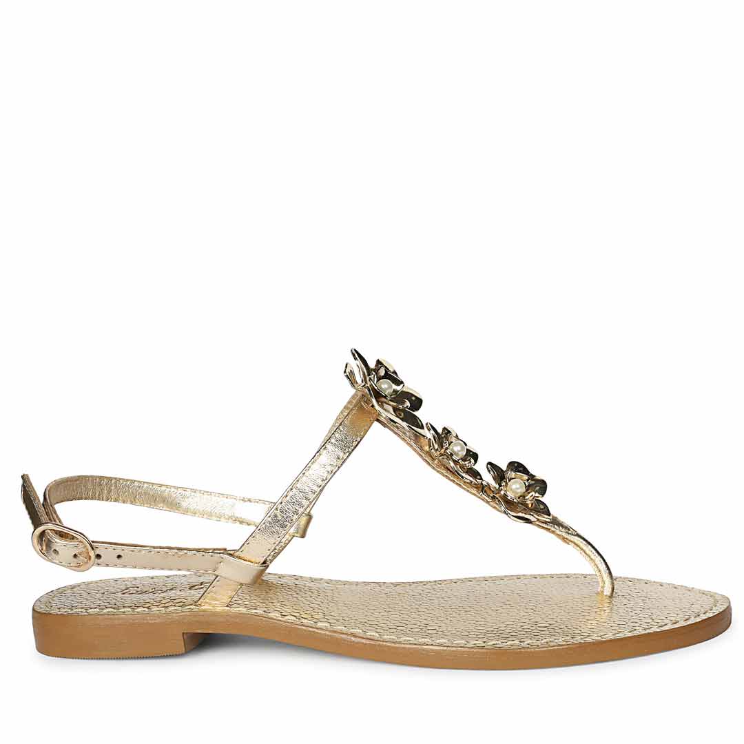 Saint Orion Flower Gold Metallic Leather Sandals
