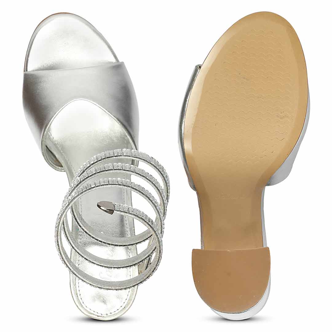 Saint Colette Silver Strappy Block Heels