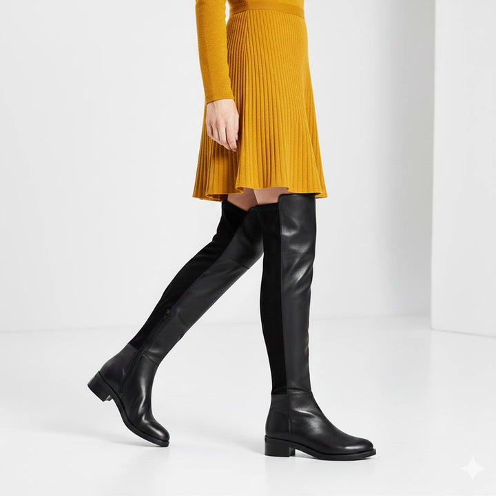 Saint Kayleigh Black Leather Above The Knee Boots