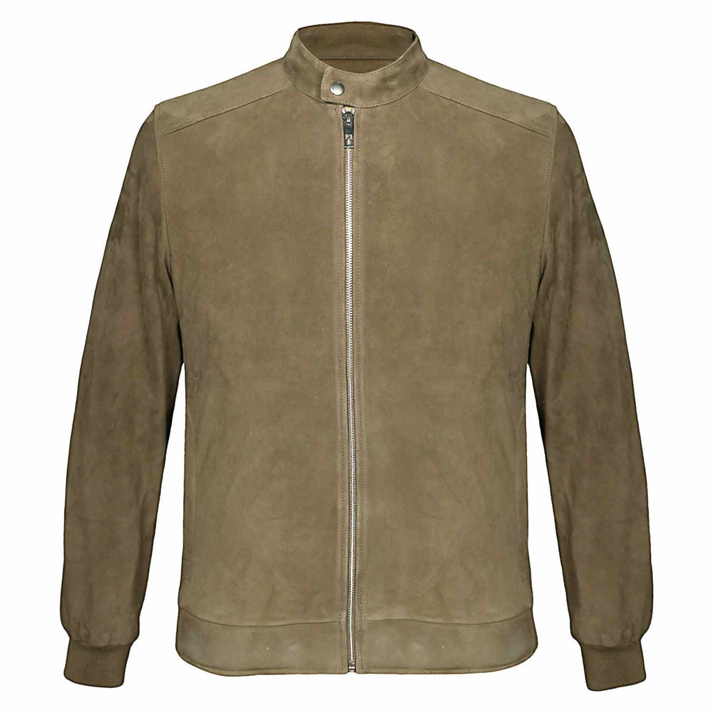 Olive green leather bomber for men