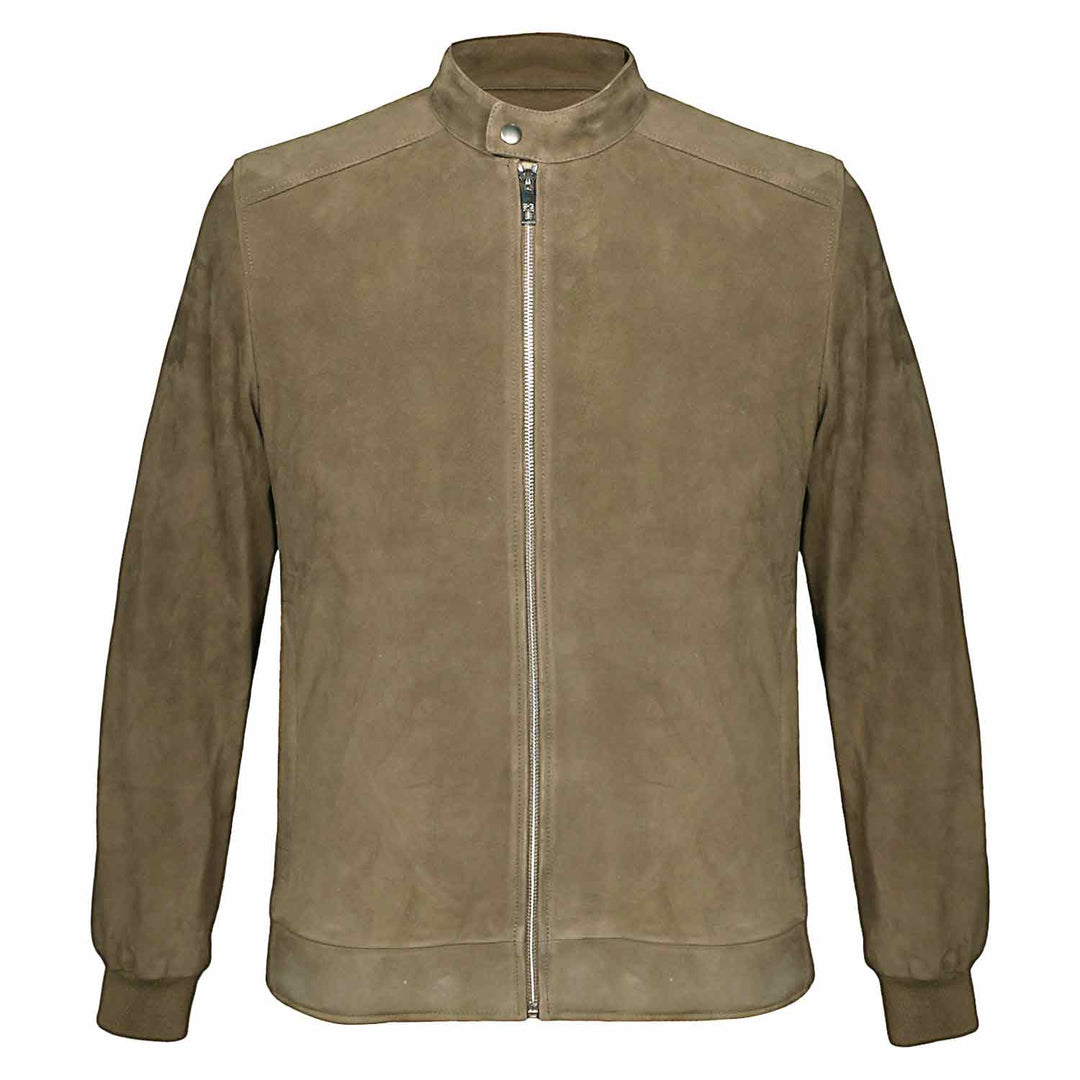 Olive green leather bomber for men