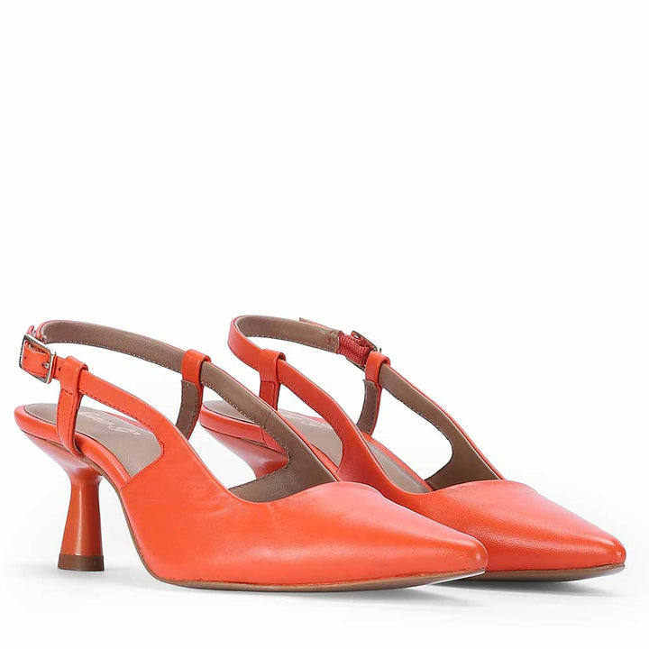 Saint Josie Orange Leather Pumps