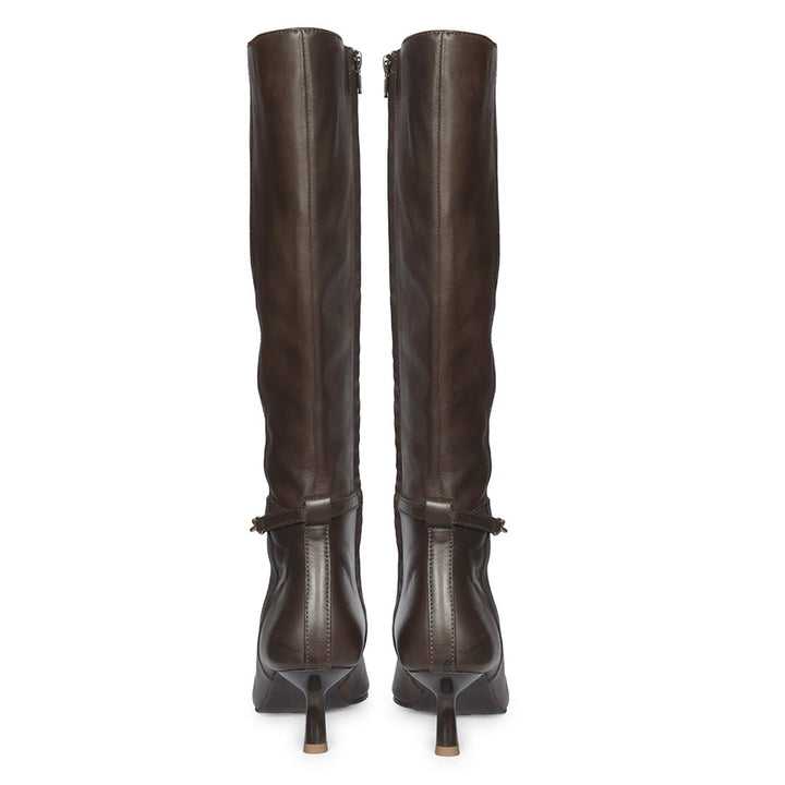 Saint Freya Chain Embellished Brown Leather Long Boots