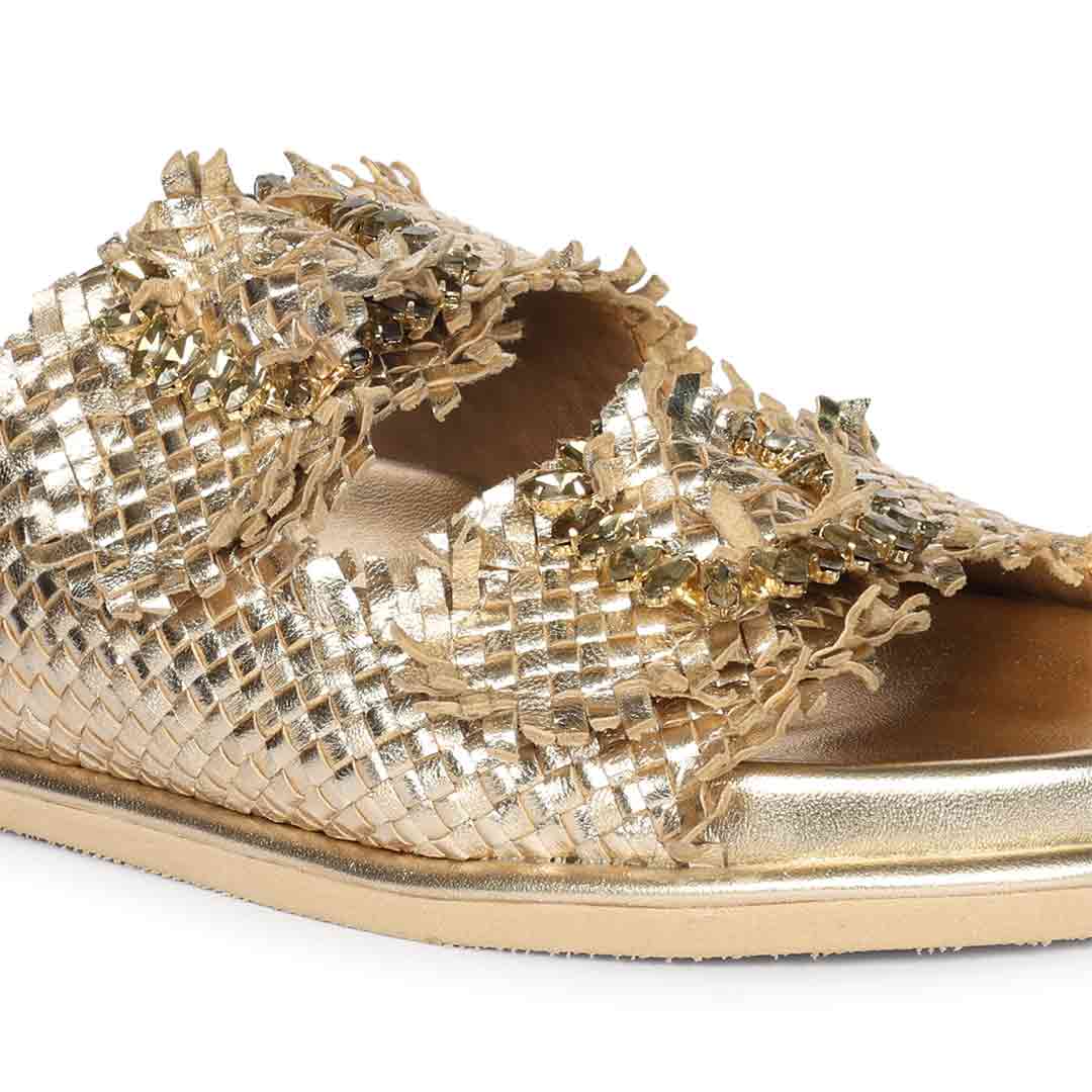 Saint Nuala Diamante Platin Woven Leather Sandals