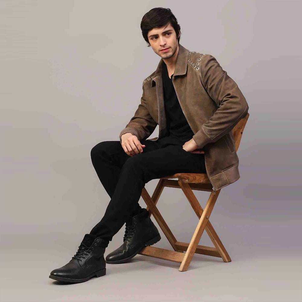 Saint Carter Grey Leather Men's Jackets