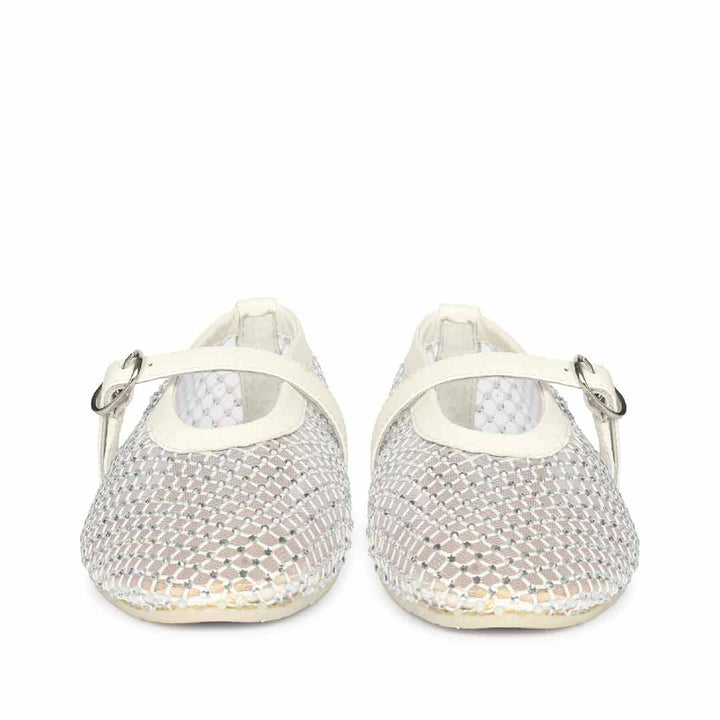 Saint Zoey Strass Embellished White Leather Flats
